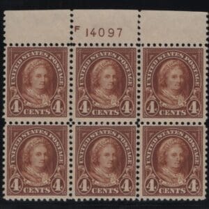 Scott# 556 MARTHA WASHINGTON MNH TOP PLATE BLOCK (6) PLATE# 14097