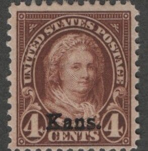 Scott# 662 "MARTHA WASHINGTON" MINT KANSAS OVERPRINT, NICELY CENTERED