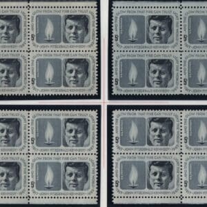 Scott# 1246 JOHN F KENNEDY MNH MATCHED PLATE BLOCKS (4) P# 27808