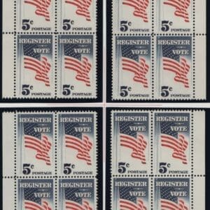 Scott# 1249 REGISTER TO VOTE MNH MATCHED PLATE BLOCKS (4)P# 27839