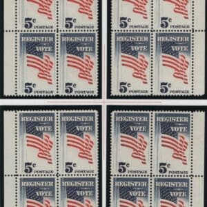 Scott# 1249 REGISTER TO VOTE MNH MATCHED PLATE BLOCKS (4)P# 27841