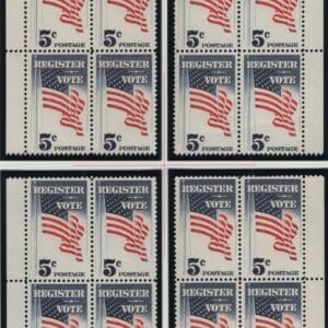 Scott# 1249 REGISTER TO VOTE MNH MATCHED PLATE BLOCKS (4)P# 27847
