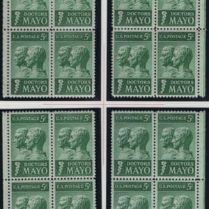 Scott# 1251 "MAYO BROTHERS" MNH MATCHED PLATE BLOCKS (4) P# 27869