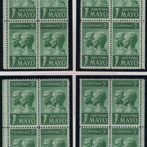Scott# 1251 "MAYO BROTHERS" MNH MATCHED PLATE BLOCKS (4) P# 27871