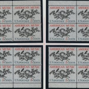 Scott# 1252 AMERICAN MUSIC MNH MATCHED PLATE BLOCKS (4) P# 27848