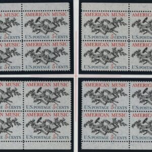 Scott# 1252 AMERICAN MUSIC MNH MATCHED PLATE BLOCKS (4) P# 27849