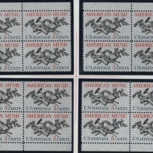Scott# 1252 AMERICAN MUSIC MNH MATCHED PLATE BLOCKS (4) P# 27852