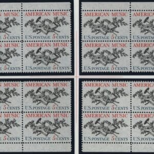 Scott# 1252 AMERICAN MUSIC MNH MATCHED PLATE BLOCKS (4) P# 27854