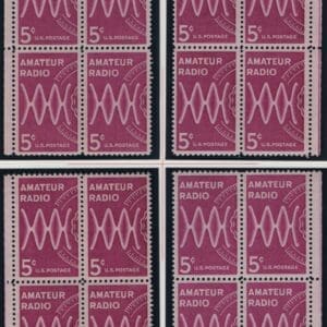 Scott# 1260 "AMATEUR RADIO" MNH MATCHED PLATE BLOCKS (4) P# 27898