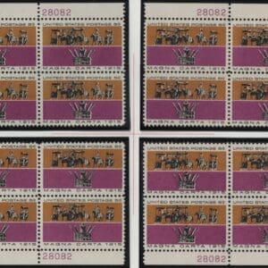 Scott# 1265 "MAGNA CARTA" MNH MATCHED PLATE BLOCKS (4) P# 28082/89