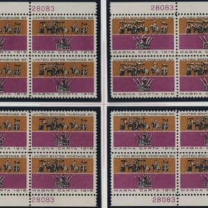 Scott# 1265 "MAGNA CARTA" MNH MATCHED PLATE BLOCKS (4) P# 28083/89