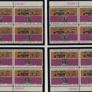Scott# 1265 "MAGNA CARTA" MNH MATCHED PLATE BLOCKS (4) P# 28087/92