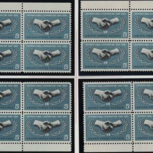 Scott# 1266 U.N. COOPERATION MNH MATCHED PLATE BLOCKS (4) P#28124