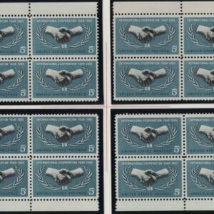 Scott# 1266 U.N. COOPERATION MNH MATCHED PLATE BLOCKS (4) P#28127