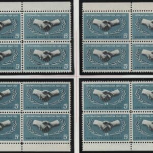 Scott# 1266 U.N. COOPERATION MNH MATCHED PLATE BLOCKS (4) P#28130