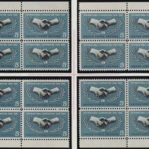 Scott# 1266 U.N. COOPERATION MNH MATCHED PLATE BLOCKS (4) P#28131