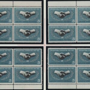 Scott# 1266 U.N. COOPERATION MNH MATCHED PLATE BLOCKS (4) P#28133