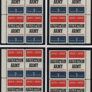 Scott# 1267 "SALVATION ARMY" MNH MATCHED PLATE BLOCKS (4) P# 28117