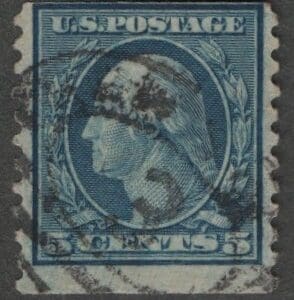 Scott# 447 "WASHINGTON" USED FLAT PLATE PERF 10, DBL OVAL CANCEL