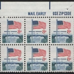 Scott# 1338F "FLAG & WHITE HOUSE" MNH ZIP & MAIL EARLY BLOCK (6)