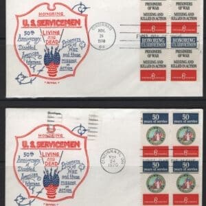 Scott# 1421-22 "DAV-POW SERVICEMEN" FDC WITH BLOCKS (4) SET X 2
