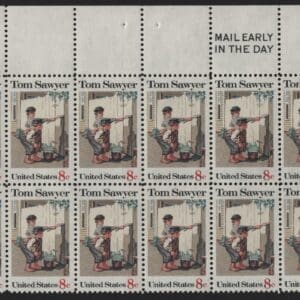 Scott# 1470 "TOM SAWYER" MNH PLATE, MAIL EARLY & ZIP STRIP (20)