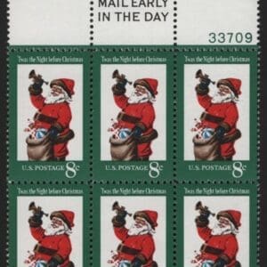 Scott# 1472 "CHRISTMAS-SANTA & TRUMPET" MNH MAIL EARLY BLOCK (6)