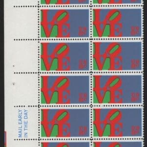 Scott# 1475 "LOVE" PLATE STRIP (20) WITH MAIL EARLY AND ZIP BLOCK