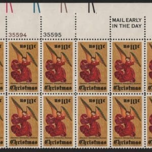 Scott# 1550 CHRISTMAS MNH PLATE-MAIL EARLY & ZIP BLOCK STRIP(20)