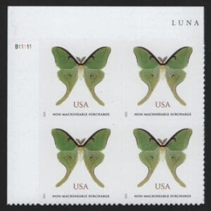 Scott#  6031 "LUNA MOTH" NON-MACHINABLE SURCHARGE PLATE BLOCK (4)