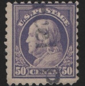 Scott# 440 FRANKLIN USED SLWMK, PERF 10, WITH A PARCEL CANCEL