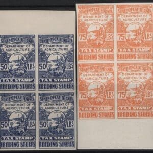 CALIFORNIA FEEDING STUFFS REVENUE BLOCKS (4) MNH, NICELY CENTERED