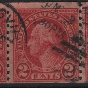 Scott# 599A WASHINGTON USED TYPE II STRIP (3) UNCSVILLE CT CANCEL