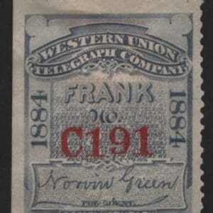 Scott# 16T14 "WESTERN UNION TELEGRAPH CO." USED, NICELY CENTERED