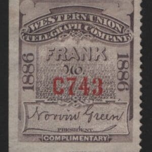 Scott# 16T16 "WESTERN UNION TELEGRAPH CO." USED WITH INSCRIPTION