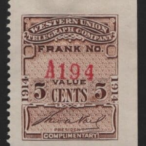 Scott# 16T45 "WESTERN UNION TELEGRAPH CO." USED, NICELY CENTERED