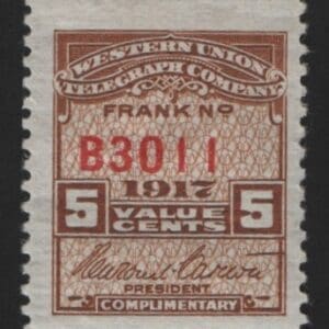 Scott# 16T51 "WESTERN UNION TELEGRAPH CO." MINT, NICELY CENTERED