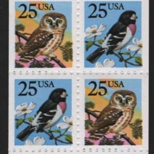 Scott# BK160, 2284-85 "GROSBEAK & OWL" BOOKLET(20) P# 1211 - Image 2