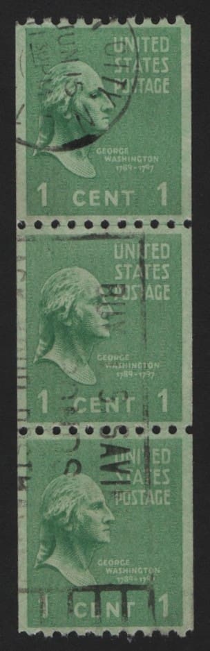 Scott# 848 "WASHINGTON-PRESIDENTIAL SERIES" USED TRIO W/LINE PAIR