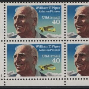 Scott# C132 WILLIAM T PIPER-AVIATION PIONEER MNH PLATE BLOCK (4)