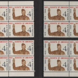 Scott# 1145 "BOY SCOUTS 50TH YEAR" MNH MATCHED SET P# 26531