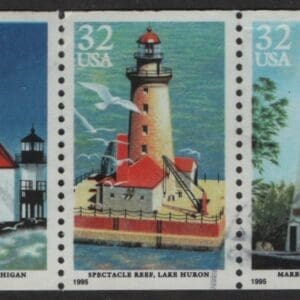 Scott# 2969-73 "LIGHTHOUSES" USED, ATTACHED BOOKLET PANE (5)