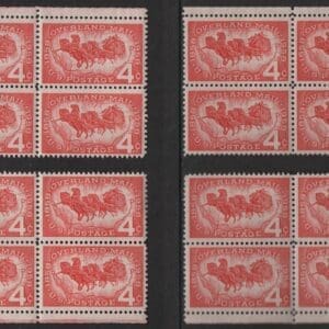 Scott# 1120 "OVERLAND MAIL" MNH MATCHED PLATE BLOCKS (4) P#26161