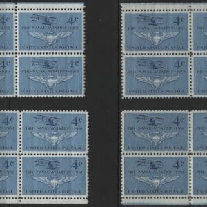 Scott# 1185 "NAVAL AVIATION" MNH MATCHED PLATE BLOCKS (4) P#27015