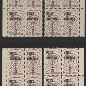 Scott# 1329 VOICE OF AMERICA MNH MATCHED PLATE BLOCKS (4) P#29052