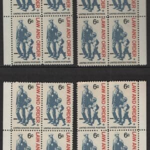 Scott# 1343 "LAW AND ORDER" MNH MATCHED PLATE BLOCKS (4) P# 29833