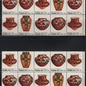 Alternative view of Scott# 1706-09 PUEBLO POTTERY MNH MATCHED PLATE BLOCKS(10)P#37770