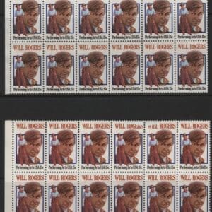 Scott# 1801 "WILL ROGERS" MNH MATCHED PLATE BLOCKS(12) P#39080-85