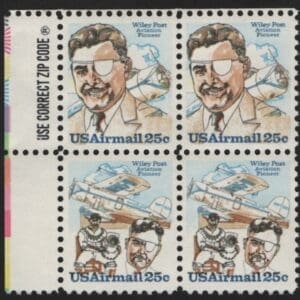 Scott# C95-96 "WILEY POST" MNH SE-TENANT ZIP BLOCK (4)