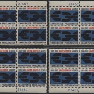 Scott#1233 EMANCIPATION PROCLAMATION MNH MATCHED PLATE BLOCKS(4)
